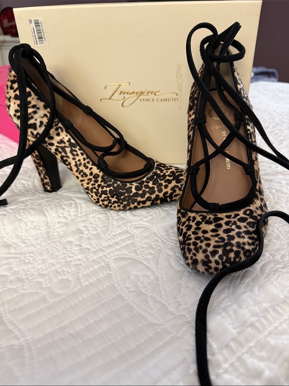 Vince Camuto leopard print lace-up heels 8.5